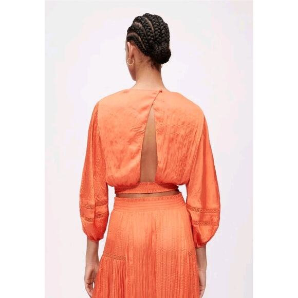 Maje Crinkle-effect satin crop top Orange Size L - Picture 2 of 15